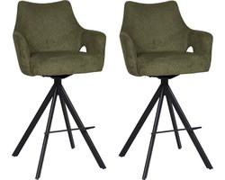 BukkitBow - Luxe Moderne Barkrukken - Set van 2 Stuks - Draaibare Zitting - met Voetensteun - Aragon Stof - met Metalen Onderstel - Groen
