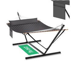 BukkitBow - Luxe Tweepersoons Hangmat met Standaard - Belastbaar tot 250kg - Donker Grijs