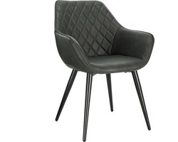 BukkitBow - Moderne Eetkamerstoel Lederen met Hoge Rugleuning en Sierpatroon (47CM Zithoogte) - Antraciet