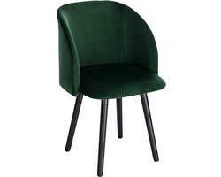 BukkitBow – Moderne Eetkamerstoel / Woonkamerstoel - Gestoffeerde Velvet/Fluwelen Stoel met Armleuning – Dikke Zitting - Massief Houten Poten - Donker Groen