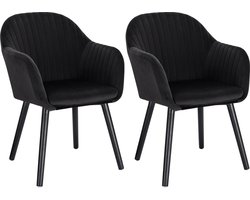 BukkitBow - Moderne Eetkamerstoelen Velvet met Hoge Rugleuning en Gestreept Sierpatroon (44CM Zithoogte) - Set 2 Stuks - Zwart