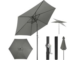BukkitBow - Parasol - UV-Bestendig - Strandparasol - 45° Buigbaar - met Handslinger - Zeshoekig - 300cm (Donker Grijs)