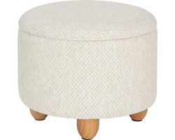 BukkitBow - Ronde Opbergpoef – Poef / Zitkist met Deskel - Voetenbank met Opbergruimte - 39x39x33 cm - Cremé / Wit