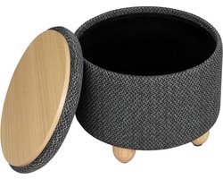BukkitBow - Ronde Opbergpoef – Poef / Zitkist met Deskel - Voetenbank met Opbergruimte - 39x39x33 cm - Donker Grijs