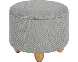 BukkitBow - Ronde Opbergpoef – Poef / Zitkist met Deskel - Voetenbank met Opbergruimte - 39x39x33 cm - Grijs