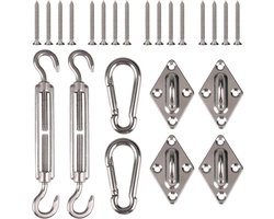 BukkitBow - RVS Ophang set/ Bevestiging set voor schaduwdoeken/Hangmat/Parasol - 8 Delig