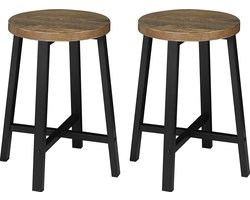 BukkitBow - Set van 2 Vintage Industriële Krukken - met Bewerkt Hout en Metalen Frame - Zithoogte: 46CM