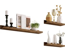 BukkitBow - Set van 3 Wandplanken - Hoogwaardig MDF - Vintage Bruin Hout - 1xGroot (60x10x5cm) & 2xKlein (30x10x5cm) - Maximale Belasting 5kg - Vintage Brown Hout