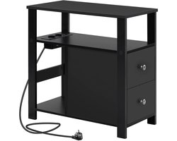 BukkitBow - Smalle Bijzettafel - Met 2Stopcontacten & 2 USB - Laden & Opbergruimte - Nachtkastje voor Woonkamer & Slaapkamer - Zwart