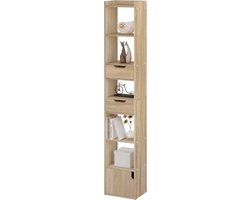 BukkitBow - Staande Boekenkast - Eiken Hout met Melamine Fineer - Ruime Opslag met Deur en Laden - Licht Eikenhout