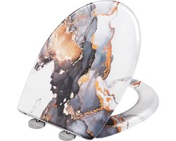 BukkitBow - Toiletbril met Softclose - Toiletbril / Toiletzitting met Print - Antibacterieel - Abstracte Marmer