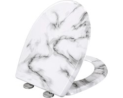 BukkitBow - Toiletbril met Softclose - Toiletbril / Toiletzitting met Print - Antibacterieel - Wit Marmer