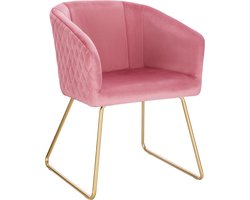BukkitBow - Velvet Eetkamerstoel met Gouden Onderstel - Roze