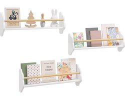 BukkitBow - Wandplanken voor Kinderen / Kinderkamer - Rechtopstaande Boekenplanken - Set van 3 Stuks - Groot (65x23x12.7CM)