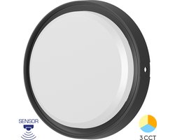 Bulkhead -LED Plafondlamp - 3IN1 Microwave Bewegingssensor - Aanpasbare kleur CCT - 18w - 2020 Lumen - Zwart - IP65 - 222mm