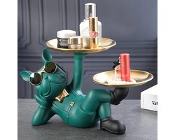 Bulldog beeld dienblad - Honden sculptuur - Entree decoratie - Handgemaakt hars materiaal - 24 x 18 x 18 cm