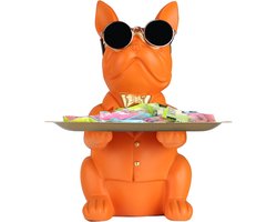 Bulldog Beeld Opslag - Sleutelhouder Bakje - Thuis Decoratie - Handgeschilderd Detail - 20x19x24 cm - Oranje