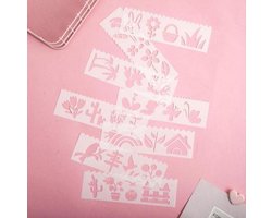 Bullet Journal Flexibele Plastic Stencils - 8 stuks - Templates - Buitenleven - Boerderij - Vogels - Natuur - Nature - Bloemen - Planten - Konijn - Haas - Mandje - Sjablonen - 5,5 x 18,5cm - Handlettering toolkit - Knutselen - Decoratie - Accessoires