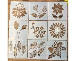 Bullet Journal Flexibele Plastic Stencils - 9 stuks - Templates - Bloemen - Flowers - Bladeren - Planten - Mix - Sjablonen - 13 x 13 cm - Handlettering toolkit - Knutselen - Decoratie - Accessoires