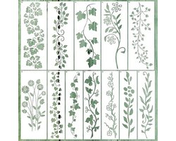 Bullet Journal Plastic Stencils - 12 stuks - Planten - Bloemen - Lianen - Liaan - Klimop - Templates - Sjablonen - 6x 11,4 x 30 cm, 6x 7,62 x 30 cm - Handlettering toolkit - Knutselen - Decoratie - Accessoires