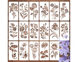 Bullet Journal Plastic Stencils - 17 stuks - Bloemen - Templates - Mix - Planten - Rozen - Tulp - Tulpen - Roos - Bladeren - Sjablonen - 7.5 x 15 cm - Handlettering toolkit - Knutselen - Decoratie - Accessoires