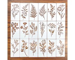 Bullet Journal Plastic Stencils - 18 stuks - Bloemen - Templates - Mix - Planten - Rozen - Tulp - Tulpen - Roos - Bladeren - Sjablonen - 7.5 x 15 cm - Handlettering toolkit - Knutselen - Decoratie - Accessoires
