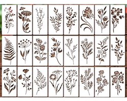 Bullet Journal Plastic Stencils - 24 stuks - Bloemen - Templates - Mix - Planten - Rozen - Tulp - Tulpen - Roos - Bladeren - Sjablonen - 7.5 x 15 cm - Handlettering toolkit - Knutselen - Decoratie - Accessoires