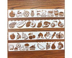 Bullet Journal Plastic Stencils - 8 stuks - Templates - Voedsel - Voeding - Groente - Fruit - Taart - Snacks - Fastfood Sjablonen - 5,5 x 18,3cm - Handlettering toolkit - Knutselen - Decoratie - Accessoires