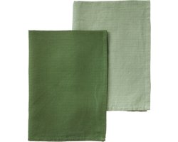 Bungalow set van 2 groene theedoeken Chevron Fern linnen / katoen| 50 x 70 cm