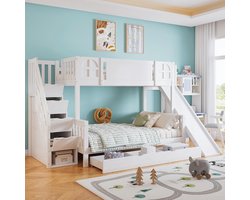 Bunk Bed for Children with Slide and Drawers - 90 x 200 cm & 120 x 200 cm