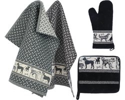 Bunzlau Castle Keukentextiel Set Dogs Zwart