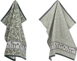 Bunzlau Castle Luxe Keukendoek en Theedoek - Daydream Donkergroen - 100% biologisch katoen - keukentextiel set