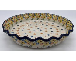 Bunzlau keramiek quichevorm 26 cm gele bloem