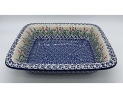 Bunzlau keramiek rechthoekige ovenschaal gekleurde wilde bloemen