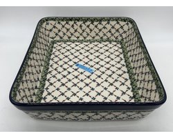 Bunzlau keramiek rechthoekige ovenschaal groen/bruine ruit