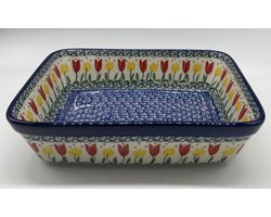 Bunzlau keramiek rechthoekige ovenschaal tulpen