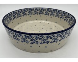 Bunzlau keramiek ronde ovenschaal blauwe bloemenrand