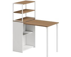 Bureau 105×60×127 cm wit metaal computerbureau bureau tafel met 4-laags opbergrek inklapbaar ontwerp eenvoudig ontwerp stabiel en duurzaam geschikt voor woonkamer slaapkamer en studeerkamer