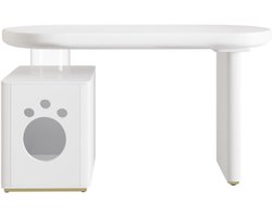 Bureau 117×50×76cm Computertafel Wit MDF Met Dierenmand Volledig Gelakt Ronde Hoeken Versterkte Poten Stevig Modern Franse Stijl