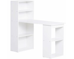Bureau 120 x 55 x 120 cm, Wit, Computertafel met 2 Open Kasten en 5 Legplanken, Schrijftafel, Werktafel, Thuiskantoor, Studietafel, Opbergruimte, Grote Werkruimte, Ruimtebesparend
