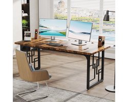 Bureau 160 x 80 cm – Industrieel Executive Bureau met Zwarte Metalen Poten – Groot Houten Computerbureau voor Thuiskantoor, Werkkamer en Gaming – Rustiek Bruin PC Tafel, Schrijfbureau & Vergadertafel – Mobili Bella