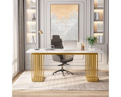 Bureau 180 x 80 x 78 cm – Modern wit & goud computertafel / werktafel / vergadertafel / thuiskantoor bureau voor 6-8 personen – extra ruim en stevig design – Dader