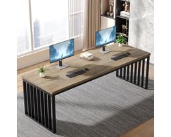 Bureau 180x60 cm Industrieel – House&Garden Grote Computertafel voor 2 Personen – Werkbureau Thuiskantoor – PC Tafel met Metalen Frame en Houtlook Blad – Vergadertafel, Gaming Bureau, Schrijftafel – Grijs