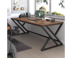 Bureau 180x80x75 cm – Medahomestore Industriële Computer- en Werktafel – Groot Houten Bureau met Metalen Poten – Modern Kantoorbureau voor Thuis & Gaming – Vintage Bruin-Zwart – Stabiel, Duurzaam & Ruim Werkoppervlak