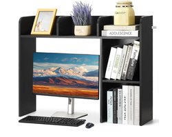 Bureau Boekenkast, 2-Tier 94 X 24 X 73 Cm Opberg Organizer, Houten Display Plank met Anti-Slip Voeten voor Kantoor, Thuis en Slaapzaal, Zwarte