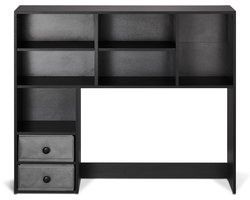 Bureau Boekenkast, Opbergmeubel met 3 Niveaus,94 X 25,4 X 79,2 cm, Houten Plank met 2 Laden,voor Kantoor, Thuis en Studentenhuis,Kleur Zwart