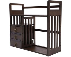Bureau-boekenplank met 3 laden – Voor het opbergen van boeken en kantooraccessoires – multifunctioneel opbergrek voor georganiseerd gebruik op bureau – 50,0 × 30,0 × 60,0 cm – naturel bamboe en zwart – bamboe en metaal