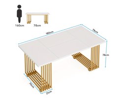 Bureau – Bureautafel – Schrijftafel – Werkplek – Computertafel – Wit en Gouden Details – 180 cm Ruim Werkoppervlak – Hoogwaardig Engineered Wood