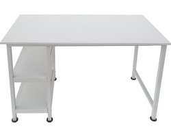 Bureau computer tafel - met opbergplanken - wit metaal hout - 110 cm breed