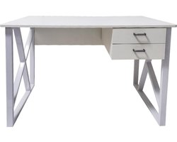 Bureau computer tafel Stoer - laptop buro - industrieel modern - metaal  hout - wit